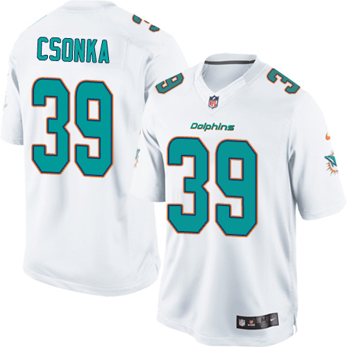 Men's Limited Larry Csonka Nike Jersey White Road - #39 NFL Miami Dolphins